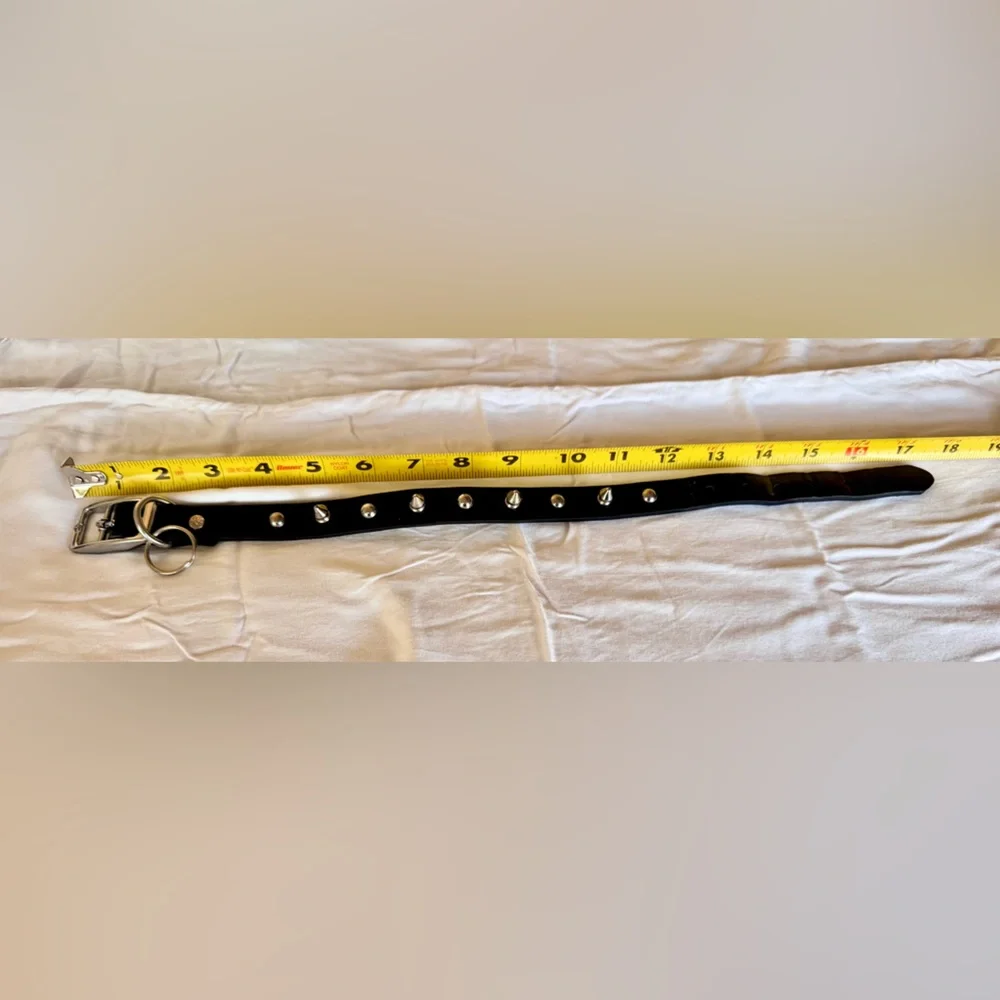 Spiked Black Leather Silver Studded Dog Collar 1” Wide 17.5” Long